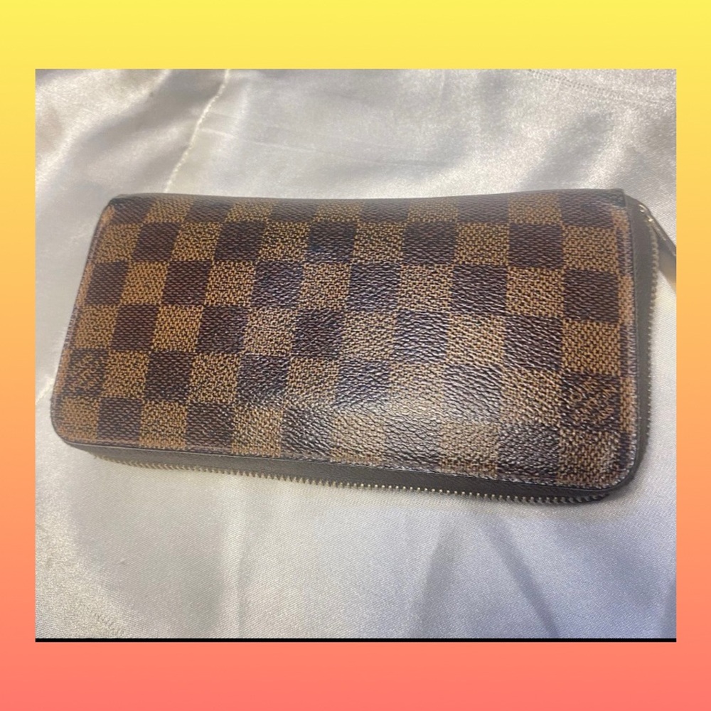 23L-Louis Vuitton Damier Zippy Zip Around Long Wallet Purse Brown COA -See Video